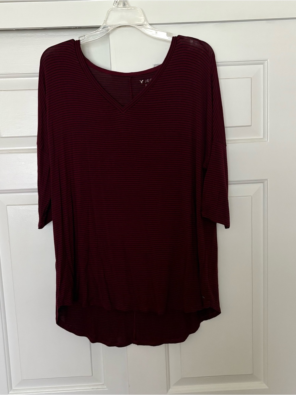 American Eagle Outfitters Burgundy Striped V-Neck Tunic Top soft and Sexy